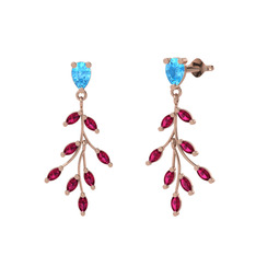 Akuamarin ve rodolit garnet 8 ayar rose altın küpe