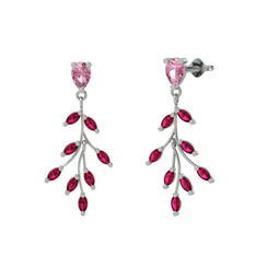 Dentale Yaprak Küpe - Pembe kuvars ve rodolit garnet 8 ayar beyaz altın küpe #1u8t6up