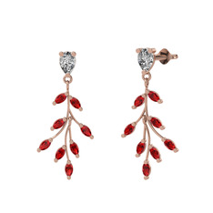 Swarovski ve garnet 925 ayar rose altın kaplama gümüş küpe