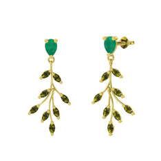 Dentale Yaprak Küpe - Kök zümrüt ve peridot 18 ayar altın küpe #1ughsks