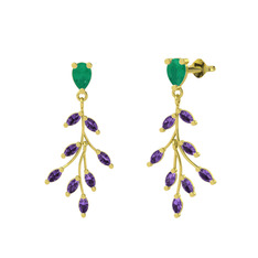 Dentale Yaprak Küpe - Kök zümrüt ve ametist 925 ayar altın kaplama gümüş küpe #1url4iv