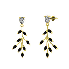 Dentale Yaprak Küpe - Swarovski ve siyah zirkon 18 ayar altın küpe #1uwhzbq