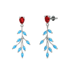 Garnet ve akuamarin 925 ayar gümüş küpe