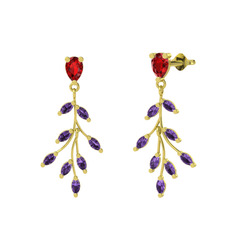 Dentale Yaprak Küpe - Garnet ve ametist 14 ayar altın küpe #1vmpo6g