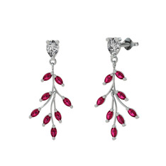 Beyaz zirkon ve rodolit garnet 925 ayar gümüş küpe