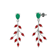 Dentale Yaprak Küpe - Kök zümrüt ve garnet 925 ayar gümüş küpe #1who2xp