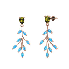 Dentale Yaprak Küpe - Peridot ve akuamarin 925 ayar rose altın kaplama gümüş küpe #1wxbjb4