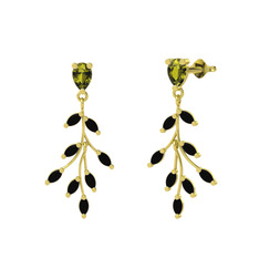 Peridot ve siyah zirkon 18 ayar altın küpe