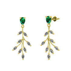 Yeşil kuvars ve beyaz zirkon 925 ayar altın kaplama gümüş küpe