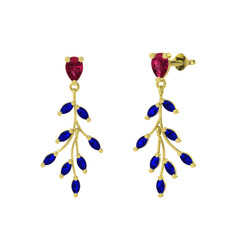 Dentale Yaprak Küpe - Rodolit garnet ve lab safir 14 ayar altın küpe #1xoypin