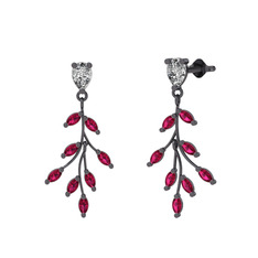 Dentale Yaprak Küpe - Swarovski ve rodolit garnet 925 ayar siyah rodyum kaplama gümüş küpe #1yf52mc