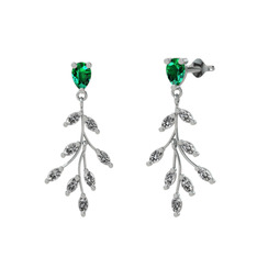 Dentale Yaprak Küpe - Yeşil kuvars ve beyaz zirkon 8 ayar beyaz altın küpe #1yfgfsm