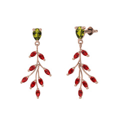 Dentale Yaprak Küpe - Peridot ve garnet 18 ayar rose altın küpe #1ykqdug