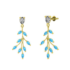 Dentale Yaprak Küpe - Swarovski ve akuamarin 18 ayar altın küpe #1yog0nj