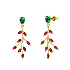 Yeşil kuvars ve rodolit garnet 18 ayar altın küpe