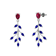 Dentale Yaprak Küpe - Rodolit garnet ve lab safir 18 ayar beyaz altın küpe #3595nf