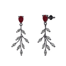 Dentale Yaprak Küpe - Kök yakut ve swarovski 925 ayar siyah rodyum kaplama gümüş küpe #3jhfll