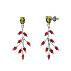 Peridot ve garnet 14 ayar beyaz altın küpe