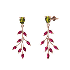 Peridot ve rodolit garnet 14 ayar rose altın küpe