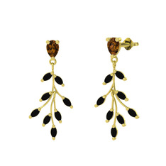 Dentale Yaprak Küpe - Dumanlı kuvars ve siyah zirkon 925 ayar altın kaplama gümüş küpe #7corvc