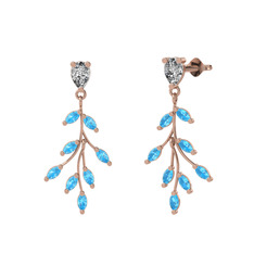 Dentale Yaprak Küpe - Swarovski ve akuamarin 18 ayar rose altın küpe #7j71u8