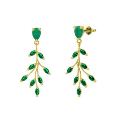 Dentale Yaprak Küpe - Kök zümrüt ve yeşil kuvars 925 ayar altın kaplama gümüş küpe #7t5tt7