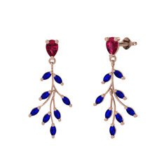 Dentale Yaprak Küpe - Rodolit garnet ve lab safir 14 ayar rose altın küpe #7xjkq0