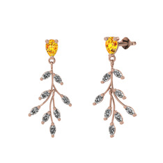 Dentale Yaprak Küpe - Sitrin ve swarovski 14 ayar rose altın küpe #8g22e2