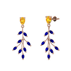 Dentale Yaprak Küpe - Sitrin ve lab safir 18 ayar rose altın küpe #8p0wa1