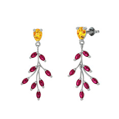 Sitrin ve rodolit garnet 14 ayar beyaz altın küpe