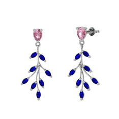 Pembe kuvars ve lab safir 8 ayar beyaz altın küpe