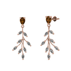 Dentale Yaprak Küpe - Dumanlı kuvars ve swarovski 14 ayar rose altın küpe #9dnli9