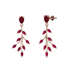 Dentale Yaprak Küpe - Kök yakut ve rodolit garnet 18 ayar rose altın küpe #9mv2oj