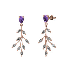 Ametist ve swarovski 8 ayar rose altın küpe
