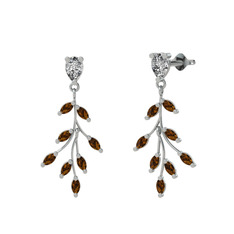 Dentale Yaprak Küpe - Swarovski ve dumanlı kuvars 14 ayar beyaz altın küpe #aauu8q