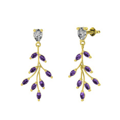 Dentale Yaprak Küpe - Swarovski ve ametist 14 ayar altın küpe #afwlcq