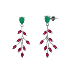 Dentale Yaprak Küpe - Kök zümrüt ve rodolit garnet 8 ayar beyaz altın küpe #bbnfll