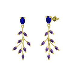 Dentale Yaprak Küpe - Lab safir ve ametist 18 ayar altın küpe #cc3cof