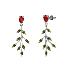 Garnet ve peridot 925 ayar gümüş küpe