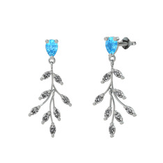 Dentale Yaprak Küpe - Akuamarin ve swarovski 8 ayar beyaz altın küpe #df7hql