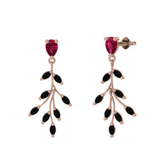 Rodolit garnet ve siyah zirkon 925 ayar rose altın kaplama gümüş küpe