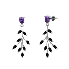 Dentale Yaprak Küpe - Ametist ve siyah zirkon 925 ayar gümüş küpe #eb4zmk