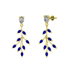 Dentale Yaprak Küpe - Swarovski ve lab safir 14 ayar altın küpe #eqzyfu