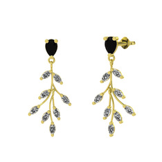 Dentale Yaprak Küpe - Siyah zirkon ve swarovski 18 ayar altın küpe #exewb7