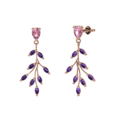 Dentale Yaprak Küpe - Pembe kuvars ve ametist 14 ayar rose altın küpe #fny9gd