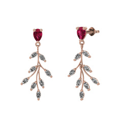 Rodolit garnet ve beyaz zirkon 18 ayar rose altın küpe