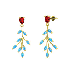 Garnet ve akuamarin 8 ayar altın küpe
