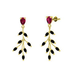 Dentale Yaprak Küpe - Rodolit garnet ve siyah zirkon 18 ayar altın küpe #hiarhf