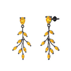 Dentale Yaprak Küpe - Sitrin 925 ayar siyah rodyum kaplama gümüş küpe #i85ung