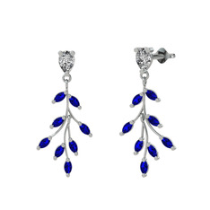 Swarovski ve lab safir 14 ayar beyaz altın küpe